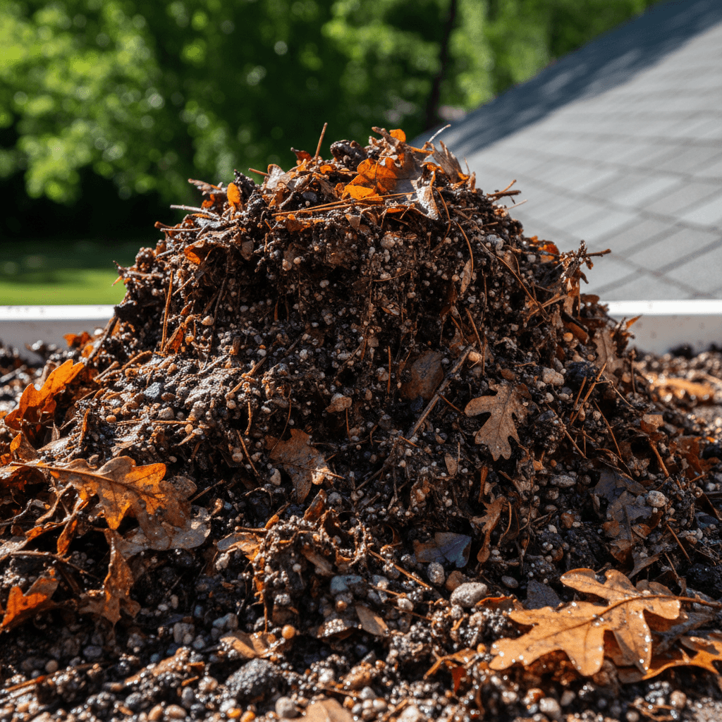 Debris being cleared from a residential gutter