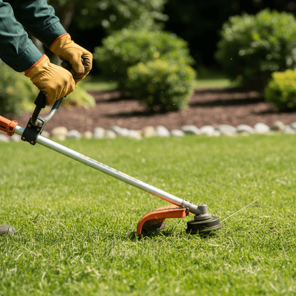 Landscaper examining grass quality during lawn assessment